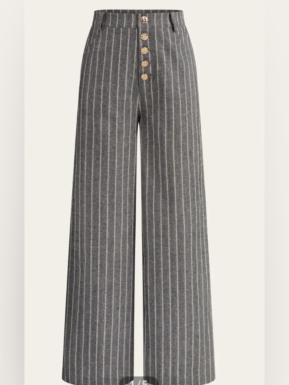 Commense Gray Pinstripe High-Waist Wide-Leg Pants
